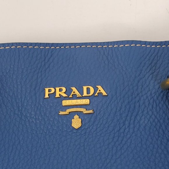 Auth Prada Large Blue Leather Tote Shoulder Bag - Picture 15 of 16